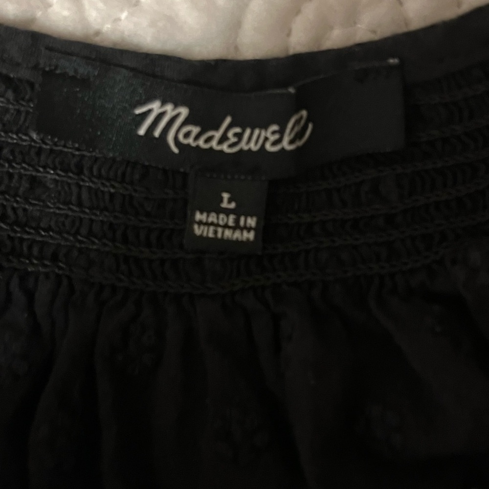 Madewell Black Button-Up Embroidered Blouse, size Large - Picture 6 of 8